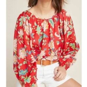 Anthropologie Maeve Red Floral Blouse
